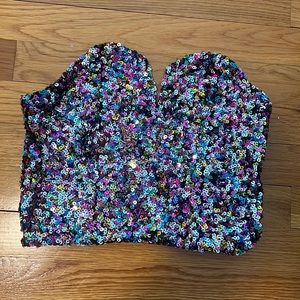 Rainbow sequin cropped tube top!